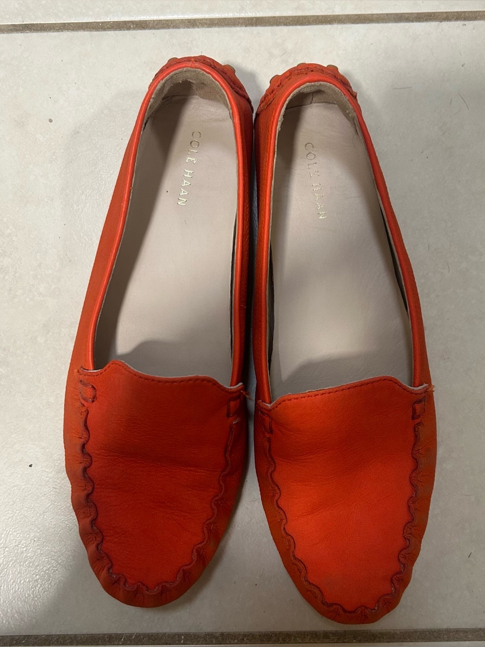 Cole Haan Bright Orange Leather Driving Loafers